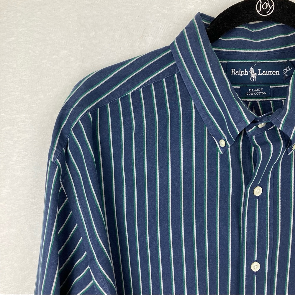 Ralph Lauren BLAIRE long sleeve button down striped shirt, men's XL size cotton white type Vintage Second Hand